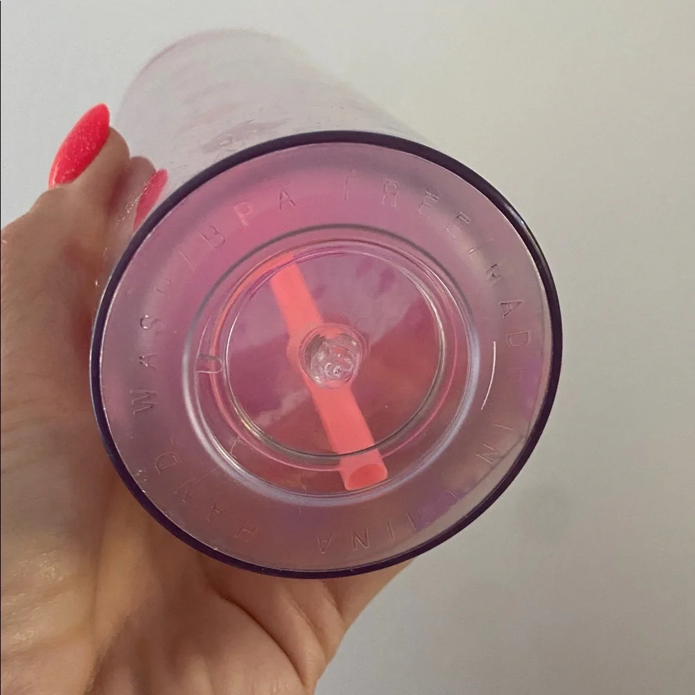 Target cat print tumbler drinking water cup with straw kitty graphic pink clear
